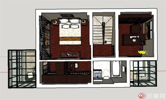 现代某三层别墅室内设计CAD施工图与SU模型（附带JPG效果图）(8)