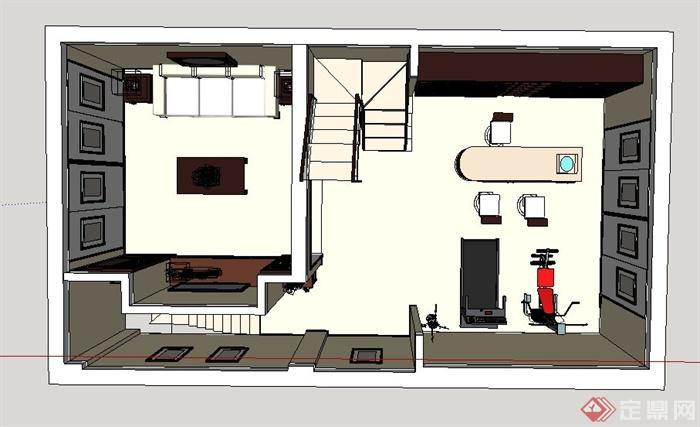 现代某三层别墅室内设计CAD施工图与SU模型（附带JPG效果图）(10)