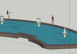 现代简约喷泉水池SU(草图大师)模型
