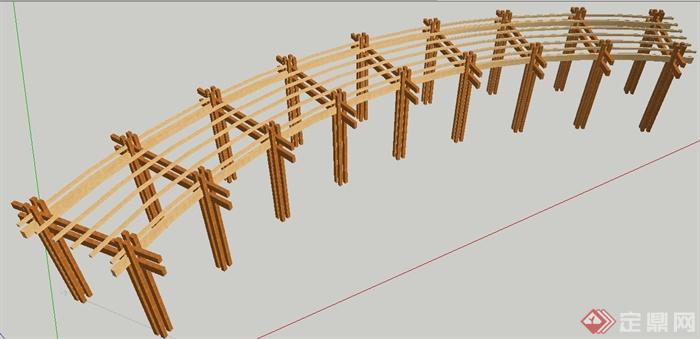 现代风格弧形木花廊架su模型