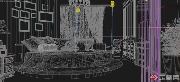 某现代风格别墅空间卧室装修设计3DMAX模型(1)