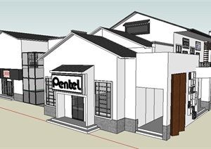 现代中式风格商铺餐馆建筑设计SU(草图大师)模型