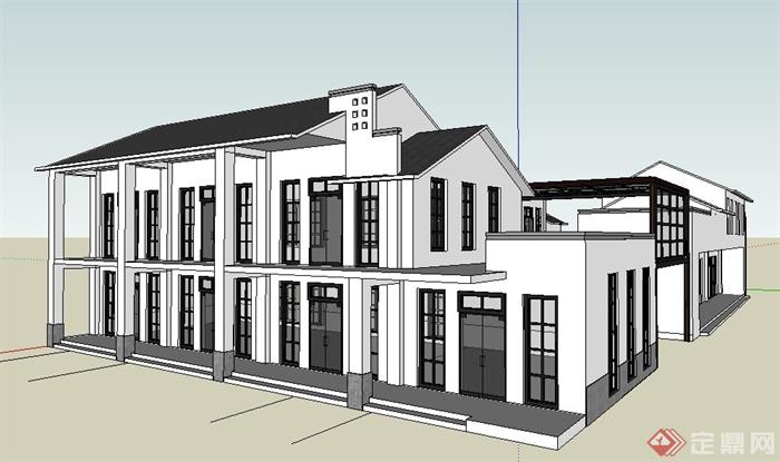 现代化中式风格双层商业建筑设计su模型(2)