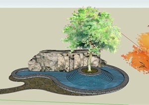 园林景观叠水水池SU(草图大师)模型