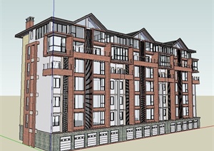 现代风格7层拼接住宅楼建筑设计SU(草图大师)模型