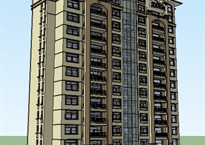 新古典风格拼接高层住宅楼建筑设计SU(草图大师)模型