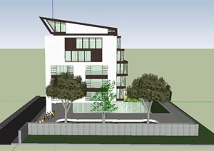 现代某五层透明材质制作住宅建筑设计SU(草图大师)模型