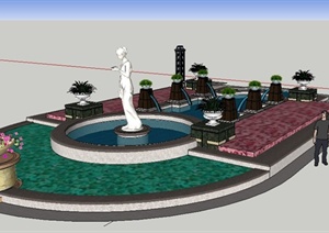 现代风格雕塑景观水池SU(草图大师)模型