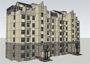 新古典风格7层住宅楼建筑设计SU(草图大师)模型