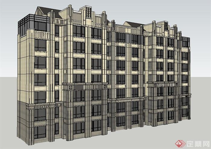 新古典风格7层住宅楼建筑设计su模型(2)