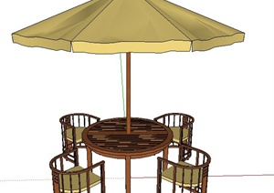 现代中式遮阳伞及桌椅SU(草图大师)模型