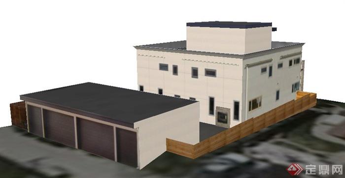 现代风格三层民房住宅建筑设计su模型(2)