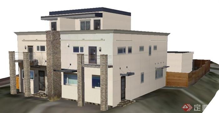 现代风格三层民房住宅建筑设计su模型(1)