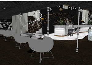 现代风格二层咖啡厅室内设计SU(草图大师)模型