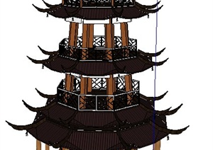 中式风格景观塔楼SU(草图大师)模型