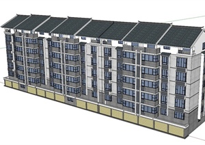 六层多拼住宅建筑设计SU(草图大师)模型