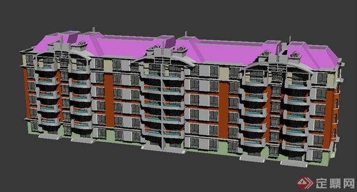 三拼六层住宅建筑设计3DMAX模型(1)
