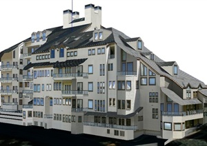 现代风格创意酒店建筑设计SU(草图大师)模型