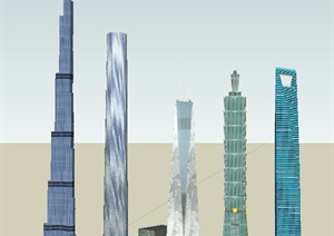 5栋高层商务中心建筑设计SU(草图大师)模型