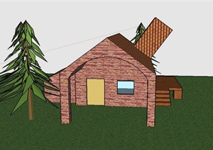 某单层木质休息住宅小屋建筑设计SU(草图大师)模型