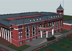 欧式风格教育学校整体建筑设计SU(草图大师)模型