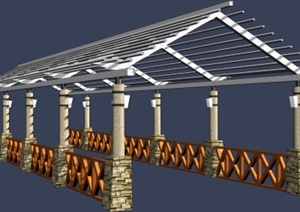 带围栏三角顶花架设计3DMAX模型