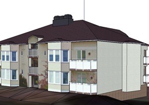 现代风格组合民居住宅建筑设计SU(草图大师)模型