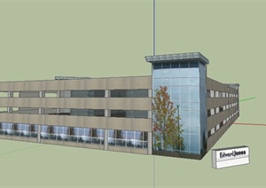 某现代三层停车楼建筑设计SU(草图大师)模型
