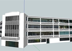 现代简约4层办公楼建筑设计SU(草图大师)模型