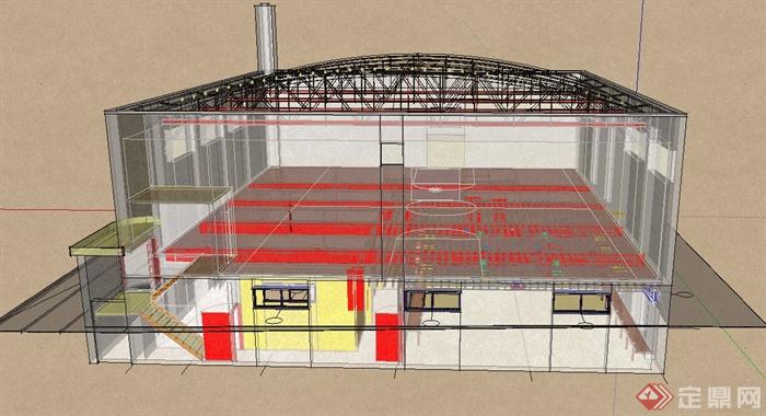 现代某两层体育馆建筑设计SU模型(1)