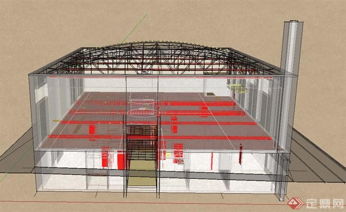 现代某两层体育馆建筑设计SU模型(3)