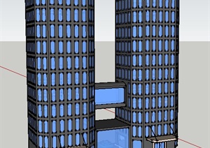 现代双塔状酒店建筑设计SU(草图大师)模型