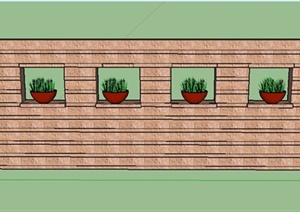 园路景观条形景墙设计SU(草图大师)模型