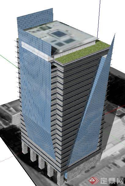 现代风格高层写字楼办公楼建筑设计su模型(2)