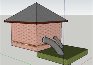 某单层水泵站建筑设计SU(草图大师)模型
