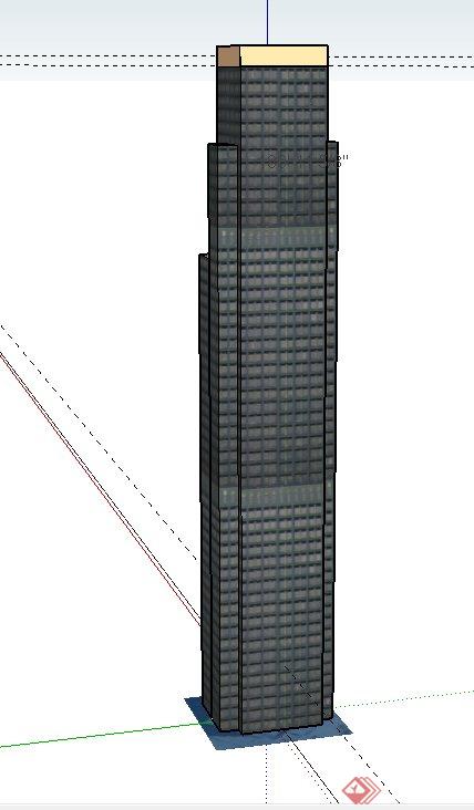 现代风格某高层独栋办公建筑设计SU模型(3)