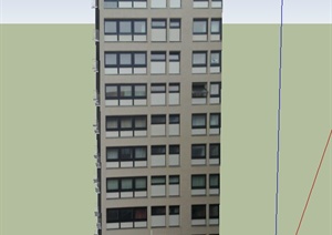 现代某十层独栋住宅公寓建筑设计SU(草图大师)模型