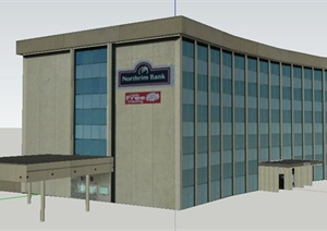 现代多层银行大楼建筑设计SU(草图大师)模型