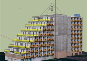 现代阶梯状酒店建筑设计SU(草图大师)模型