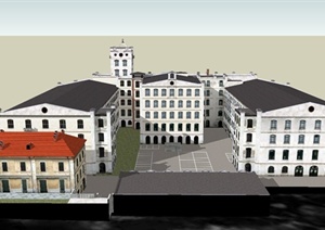 某欧式多层组合办公建筑设计SU(草图大师)模型