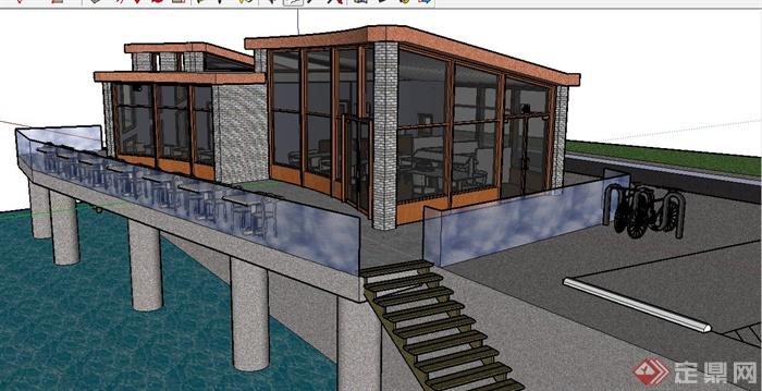 现代风格滨水餐厅建筑设计su模型(1)