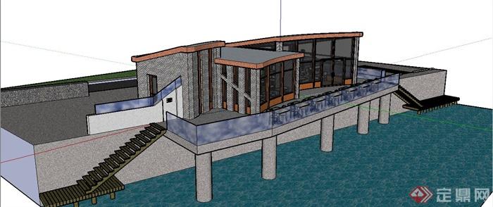 现代风格滨水餐厅建筑设计su模型(2)