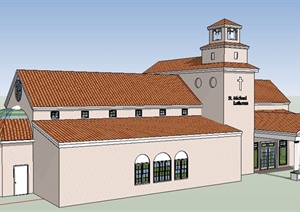 欧式风格双层教堂建筑SU(草图大师)模型