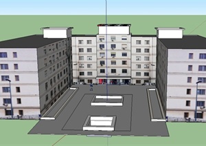 某现代六层N字形男生宿舍建筑设计SU(草图大师)模型