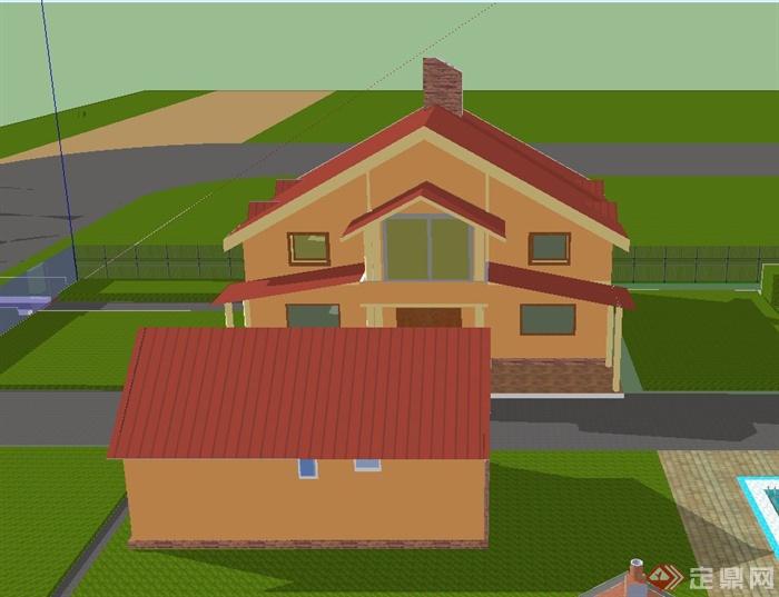 某两层乡村别墅建筑设计SU模型(1)