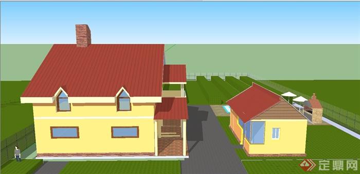 某两层乡村别墅建筑设计SU模型(2)