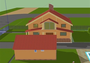 某两层乡村别墅建筑设计SU(草图大师)模型