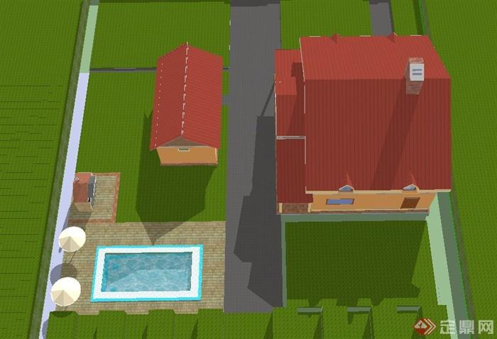 某两层乡村别墅建筑设计SU模型(4)