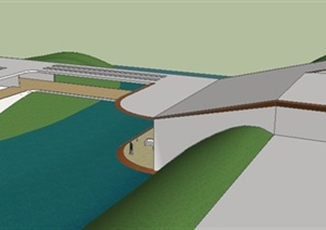 某现代跨河建筑设计SU(草图大师)模型
