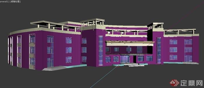 现代风格三层教学楼建筑设计3dmax模型(1)